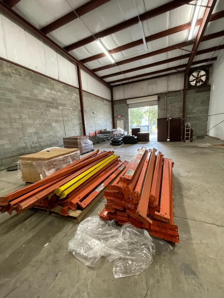 Commercial receiving and staging space prepared for project inventory