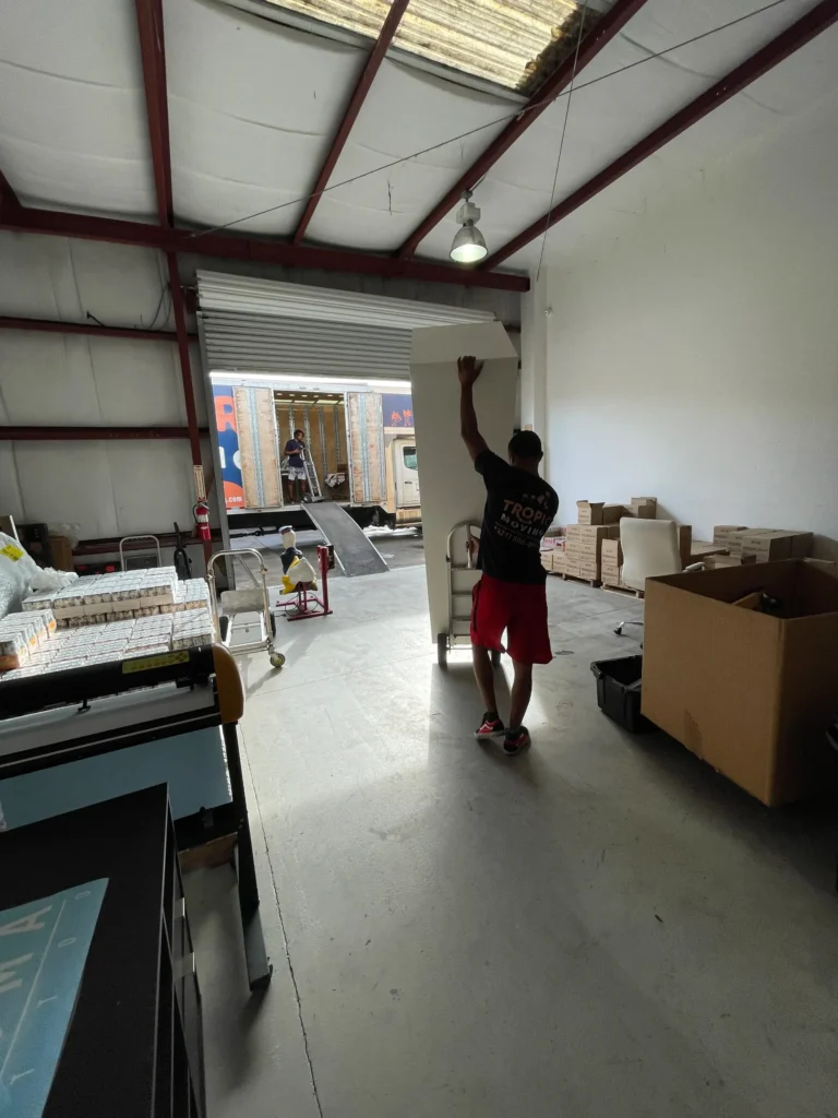 Commercial receiving equipment and project goods staged for handling